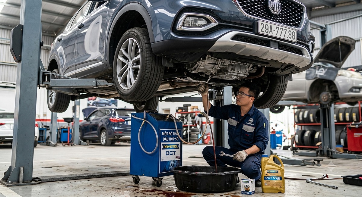 thay dầu hộp số mg hs